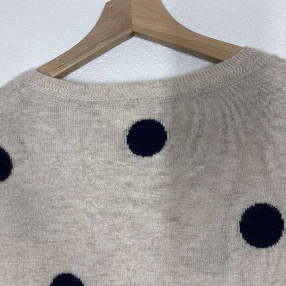 Boden Sweater Womens Large Beige Navy Polka Dot Cashmere Crewneck Knit Pullover - Picture 11 of 16
